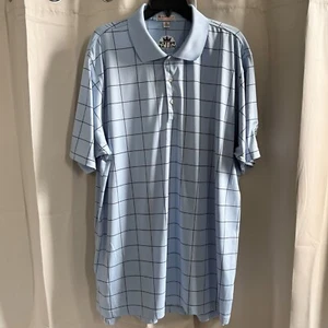 Peter Millar Summer Comfort Polo Shirt Size 2XL Golf Blue Plaid Embroider 18291 - Picture 1 of 11