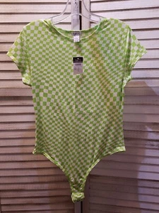 Rue 21 Damen Body Shirt Größe L grün weiß kariert Kurzarm  - Bild 1 von 12