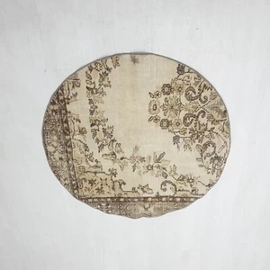 Turkish Vintage Round Rug, 3.6x4 Feet , Antique Wool Handmade Rug, - Picture 1 of 9
