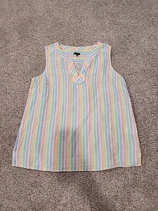Talbots Medium Pastel Striped V Neck Sleeveless Blouse 100% Linen - Imagen 1 de 8