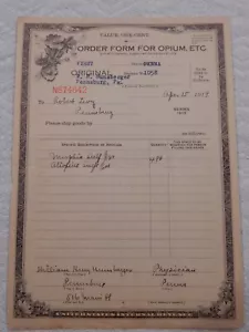 Vintage ORIGINAL ORDER FORM FOR OPIUM ETC. April 15, 1919 Morphine Sulphate/Atro - Picture 1 of 4