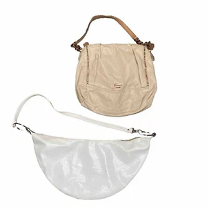 Lot of 2 Vtg Y2K Guess/ Aldo Leather Tan, White Boat Shoulder Purse Bag - GUC - Picture 1 of 13
