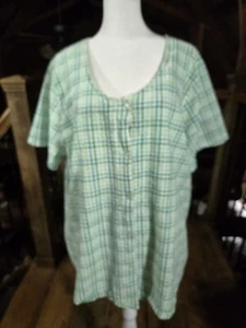 Woman Within 1X Top Damen Shirt grün türkis 22/24 Gingham kariert Knopfleiste - Bild 1 von 15