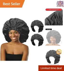 Shower Cap Elastic Super Jumbo Waterproof Comfortable 2 Packs Black - Picture 1 of 11