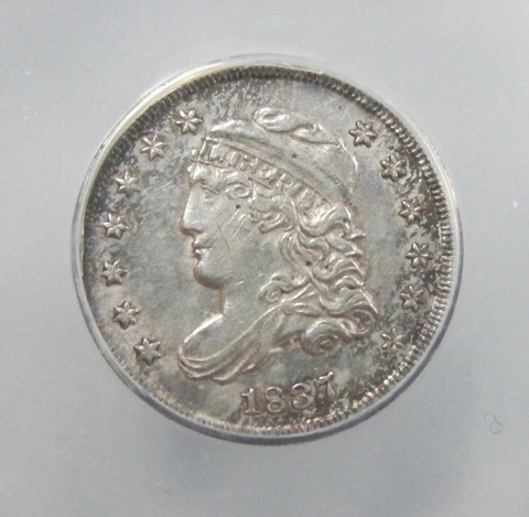 1837 5c Silver Half Dime Cap Bust Large 5 Variety ANACS AU 50 Q2N1 Cover