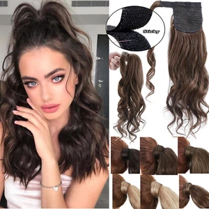 THICK Ponytail Clip in Human Hair Extensions Wrap Around Body Wave Hairpiece US - Picture 1 of 38