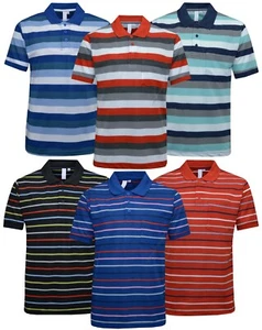 Mens Short Sleeve Polo Shirt Striped Pique Top Summer Casual with Pocket M - XXL - Picture 1 of 16