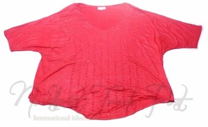 Fashion Bug Red Jewel Front Very Large Size Kimono Shirt Bejeweled Black Gems - Picture 1 of 12