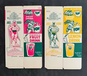 Set of 2 1966 BATMAN Fruit Drink Lemon Drink Unused One Half Gallon Cartons MINT - Picture 1 of 2