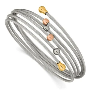 Stainless Steel Polished Rose and Yellow IP-plated Flexible Coil Bangle - Picture 1 of 3