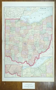 Vintage 1903 OHIO Map 14"x22" Old Antique Original CANTON LIMA MANSFIELD WOOSTER - Picture 1 of 15