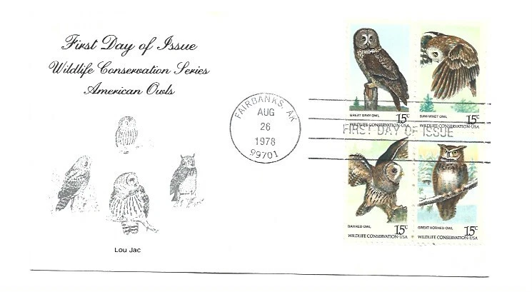 1760-63 American Owls, Lou Jac, block of 4  FDC - Image 1 of 1