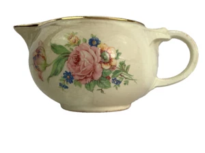 Vintage 1823 Taylor Smith and Taylor Pink Rose China Floral Gold Trim Creamer US - Picture 1 of 6