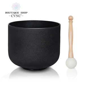 CVNC 432Hz 10"E Black Chakra Frosted Crystal Singing Bowl For Sound Healing Bath - Picture 1 of 6
