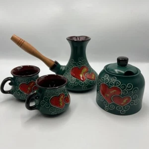 Juego de café para servir olla verde cerámica tazas hechas a mano arte para beber azucarero corazón - Imagen 1 de 9