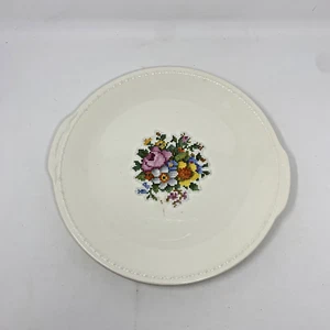 VTG Taylor Smith Handled Cake Plate Floral Petit Point Center Cross Stitch 13” - Picture 1 of 7