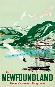 Arte de viaje estilo retro impresión póster vintage patio de recreo Canadá 1950 Terranova - Imagen 1 de 4