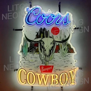 Coors Cowboys Beer 24" Vivid LED Neon Sign Beer Bar Pub Cave Wall  With Dimmer - Picture 1 of 8