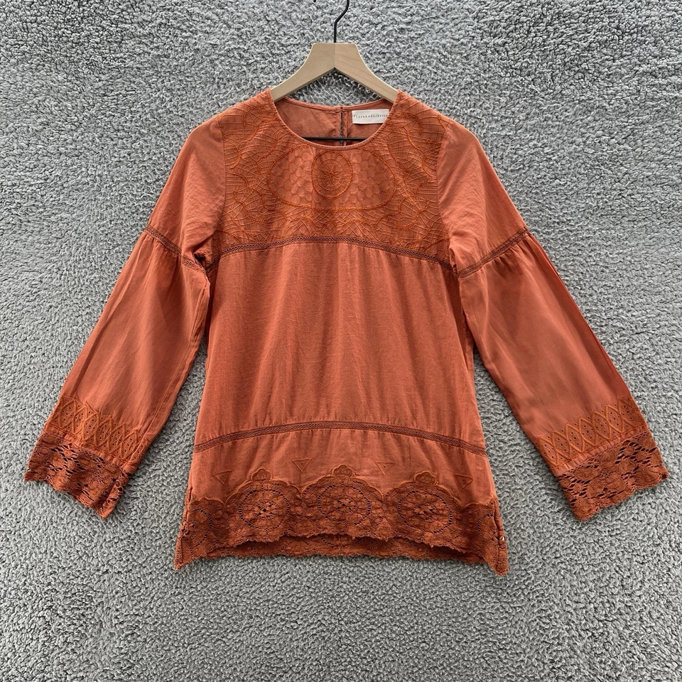 Blusa Johnny Was 4 Love Liberty Pequeña Naranja Campesina Cuentas Crochet Boho Top Foto 1 de 4
