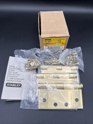 4”x 4” Commercial Brass Stanley Door Hinges 05-0552 F-179 New Box 3ea - Image 1 of 4