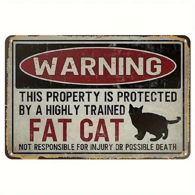 НОВЫЙ 8 «x 12» смешной металлический винтажный предупреждающий знак «Собственность защищена толстой кошкой» - Изображение 1 из 4