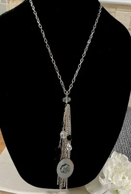 🆕Collar Borla Cristal Rosa Tono Plata CASA BLANCA MERCADO NEGRO ROMÁNTICO-NUEVO CON ETIQUETAS Foto 1 de 4