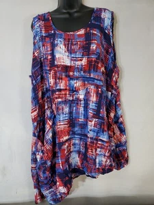 Avenue Blouse Women's Size 26/28 Red White Blue Design Asymmetrical 4th Of July - Picture 1 of 10