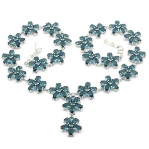 Collar diario de plata con forma de flores 44,8 g topacio azul Londres 18,5-19,5 pulgadas - Imagen 1 de 2