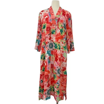 Natori Satin Caftan House Dress Floral Long Flowing Robe S  - Image 1 of 4