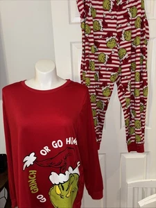 Grinch Women’s 3X (22W-24W) Christmas Pajama Set Red Stripe Go Grinch - Picture 1 of 10