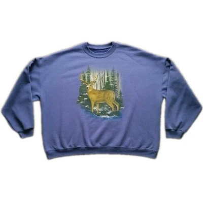 Vintage Buck Deer Hunter Farm Snowy Woods Scene Sweatshirt Size 3XL 4XL Pullover - Image 1 of 4