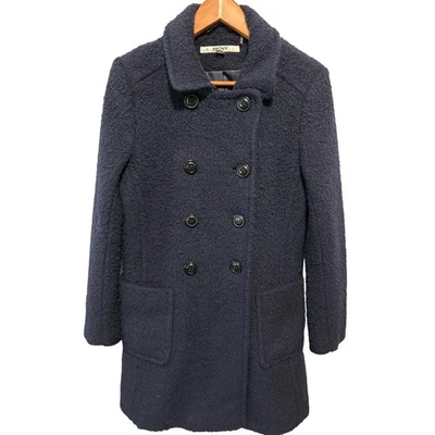 Abrigo largo para mujer DKNY azul marino tela Boucle doble pecho cuello talla 6 Foto 1 de 4