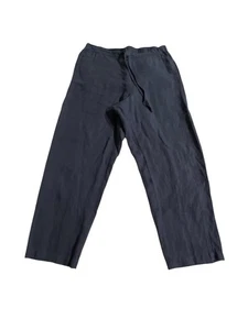 Pantalones de lino Orvis para mujer grandes pierna ancha recortados con cordón azul marino - Imagen 1 de 9
