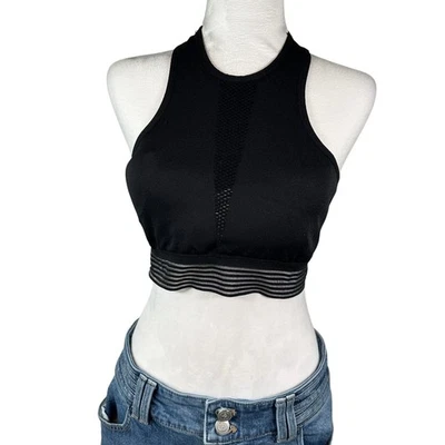 Sutiã esportivo feminino C&C California preto gola alta malha roupa ativa sem costura - Imagem 1 de 4