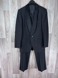 Austin Reed Tuxedo Suit Men 42L Black W35 L31 Dinner Formal 2 Piece Pleated VTG - Picture 1 of 18