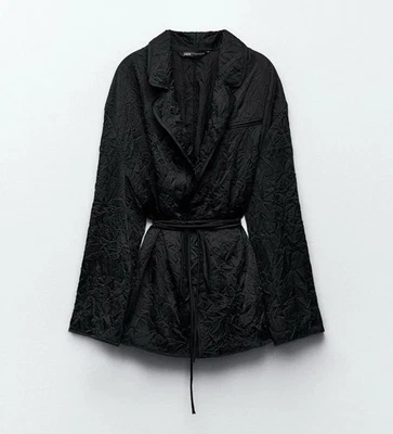 Blazer Zara Mujer Xs-S Negro Manga Larga Arrugado Efecto Satén Corbata Cintura 2010 Foto 1 de 4