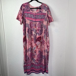 Vestido Casa Algodón Narciso Talla 3X Jersey Midi Estampado Floral, Rosa, Cuello Redondo - Imagen 1 de 8