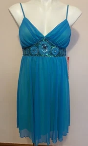 NWT VTG Y2K Blue Fairy Ballerina Mesh Bead Sequin City Triangle Prom Dress M - Picture 1 of 8