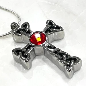 Unisex Celtic Cross Memorial Keepsake Cremation Urn Pendant Necklace - Picture 1 of 8