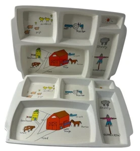 Anacapa Melamine Ware Farm Tractor  Children’s Divided Plate Trays Vintage Lot 2 - Picture 1 of 23