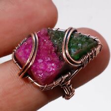 Titanium Drusy Ethnic Wire Wrapped Handcrafted Copper Jewelry Ring 6.50" SR 565