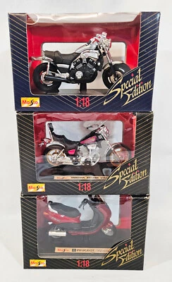 3 x Motos Diecast Maisto, Escala 1.18, Peugeot, Yamaha, En Caja, Coleccionables Foto 1 de 4