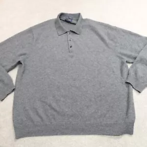 Club Room Mens Sweater 2XL Gray Solid Cashmere Polo - Picture 1 of 7