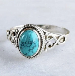 925 Silver plated Shinny Turquoise Couple Rings Crystal Engagement - Picture 1 of 2