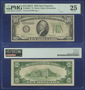 USA 1934-A FEDERAL RESERVE $10 L* STAR NOTE PMG VF 25 - Picture 1 of 1