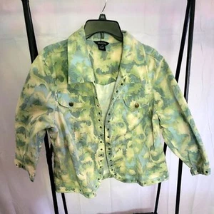 MULTIPLES Green Yellow Blue Jackets Copper Grommets Cotton 1X Plus Womens - Picture 1 of 8