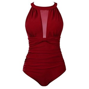 Women One Piece Swimsuit Plus Size Sexy Mesh Monokini Bathing Solid Beach Wear 