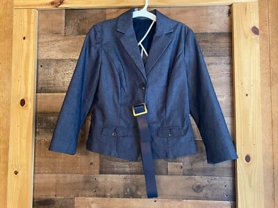 Liz Claiborne Denim Look Jacket Womens 2P Blazer 3 Button NEW 4 Leaf Clover Coat - Image 1 of 4