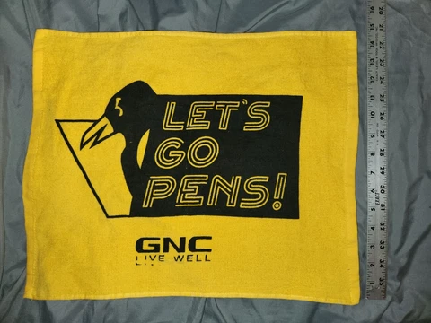 PITTSBURGH PENGUINS Let's Go Pens GOLD RALLY TOWEL 15"x18" GNC Live Well Cover