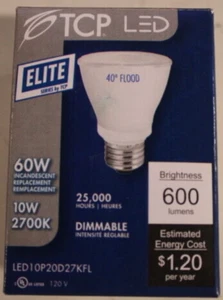 TCP LED10P20D27KFL PAR20 LED Bulb, E26, 10W (60W Equiv.) - Dimmable - 2700K NIB - Picture 1 of 2